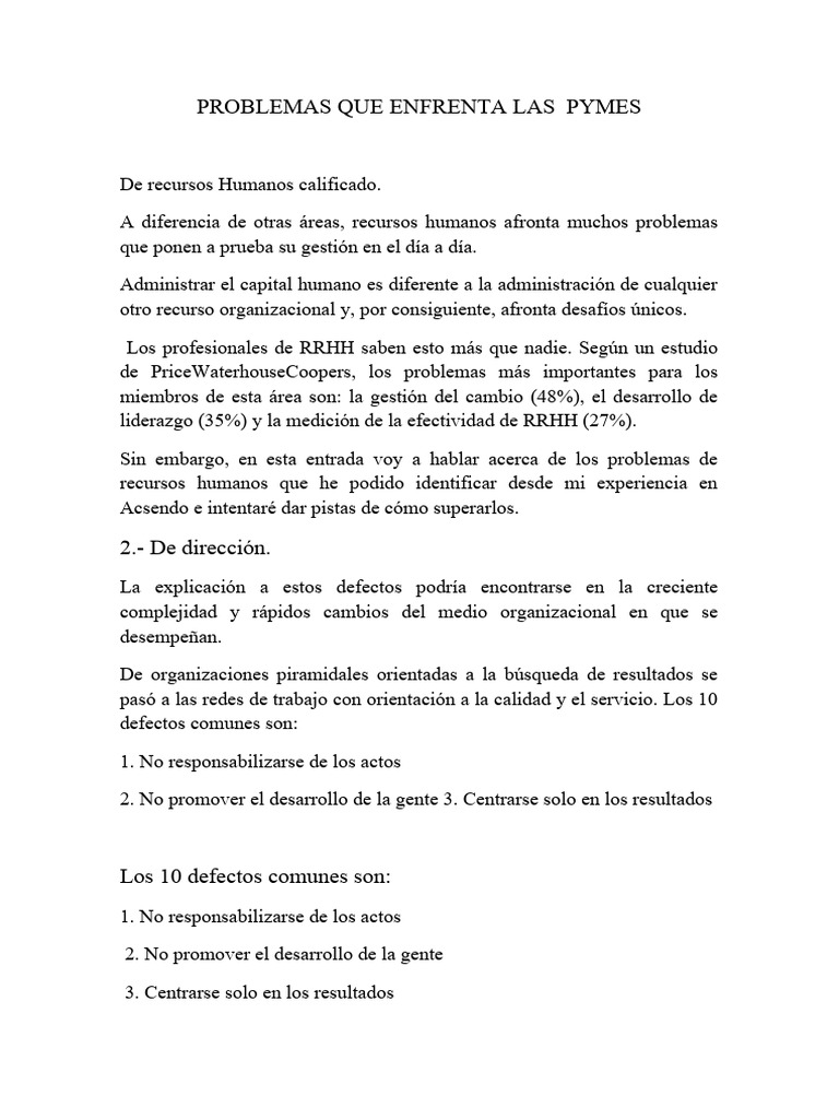 Problemas Que Enfrenta Las Pymes Pdf Pequeñas Y Medianas Empresas
