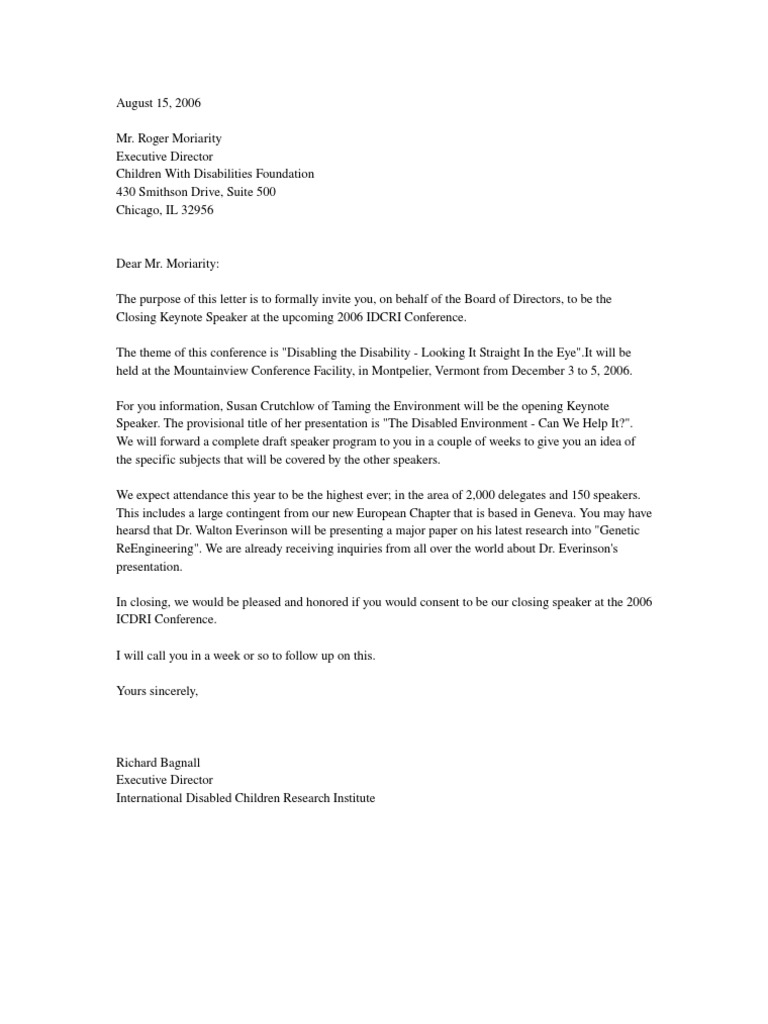 Invitation Letter - Invite Conference Speaker