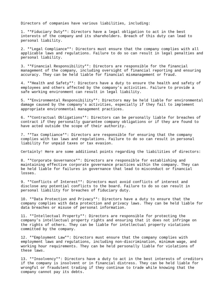 Liabilities of Directors | PDF | Legal Liability | Board Of Directors