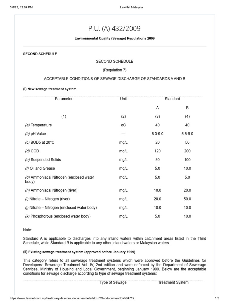 Sewage Standards | PDF | Sewage Treatment | Sewerage