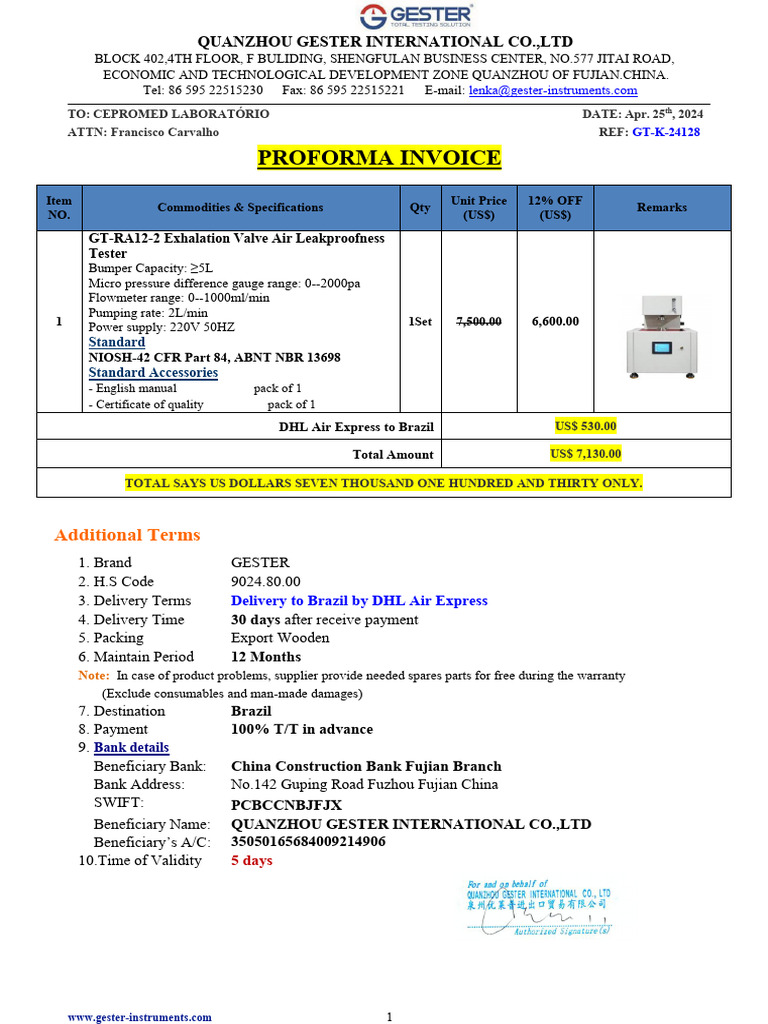Exhalation Valve Tester Invoice | PDF | Economies
