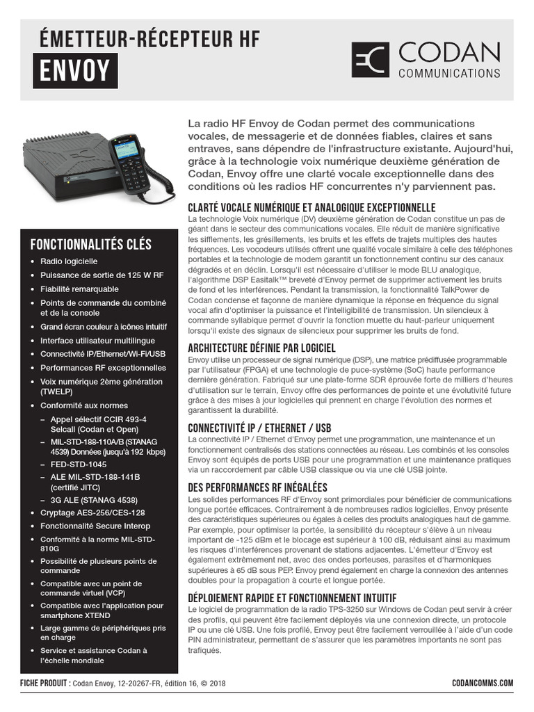 Codan 12-20267-FR-16 Envoy INT | PDF | Radio logicielle | USB