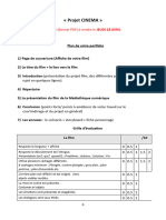 Projet CINEMA : Dossier (Format PDF) À Rendre Le JEUDI 18 AVRIL