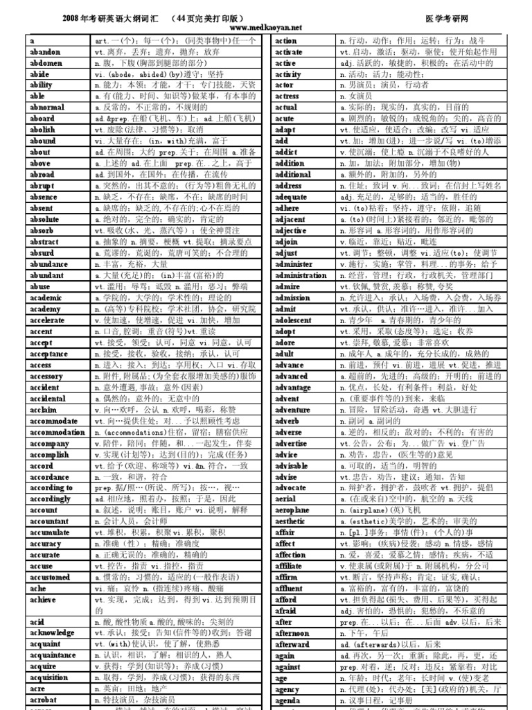 大纲词汇 共5495词 包含新大纲