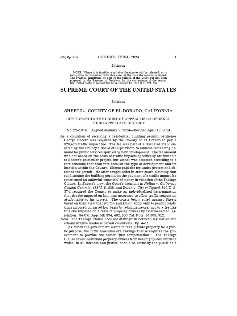Sheetz v El Dorado County (Partial) PDF Eminent Domain Supreme Sheetz v El Dorado County (Partial) PDF Eminent Domain Supreme
