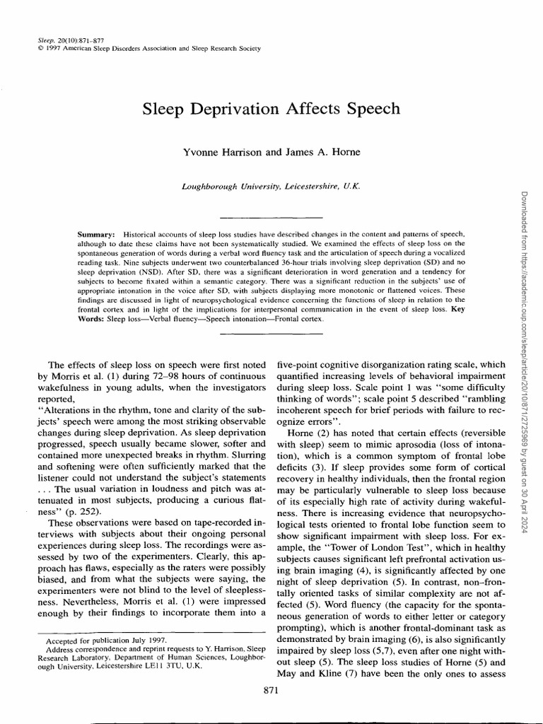 Impact of Sleep Deprivation on Speech | PDF | Sleep Deprivation | Sleep