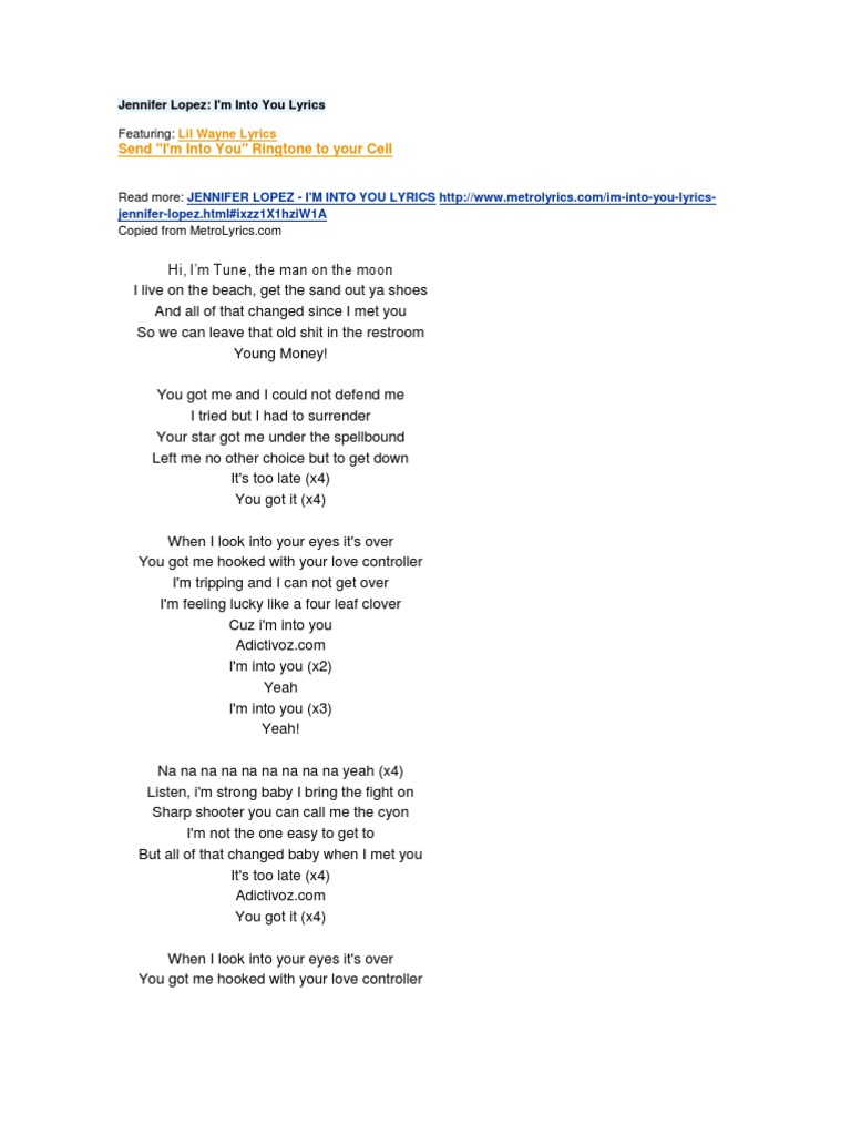 Lyric Jlo Im Into You Pdf Hip Hop American Music Articles Needing Attention