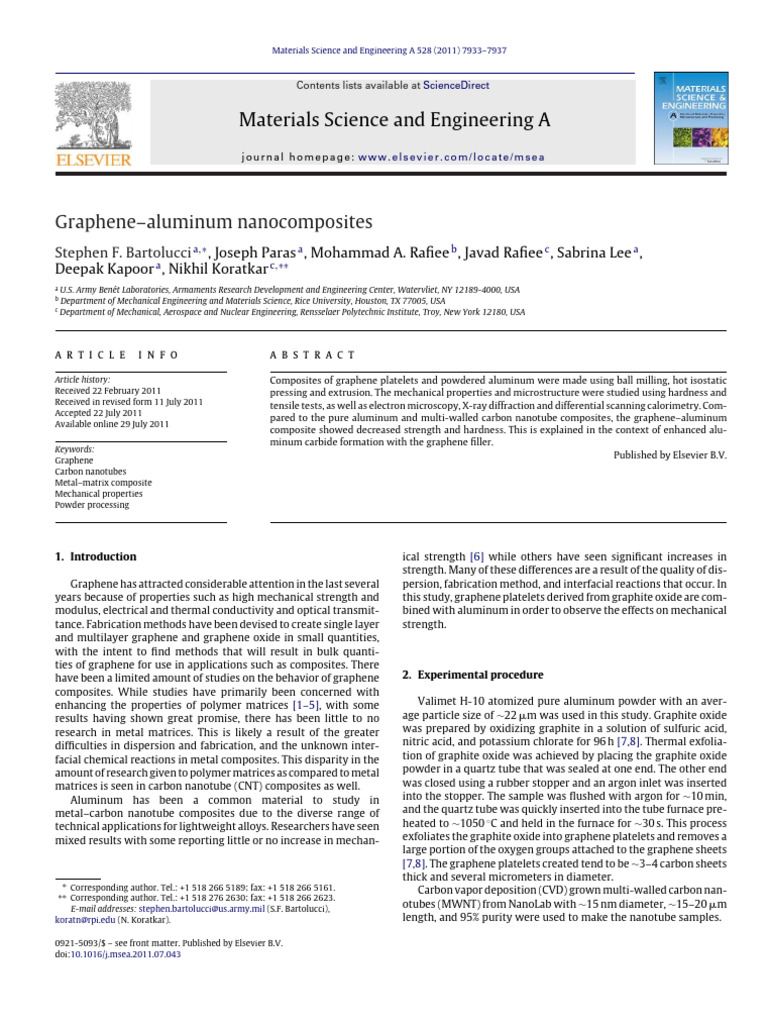 Graphene Aluminum Nanocomposites | PDF | Graphene | Carbon Nanotube