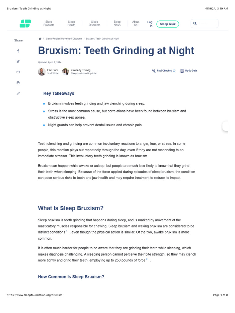 Bruxism Teeth Grinding At Night Download Free Pdf Sleep Medicine