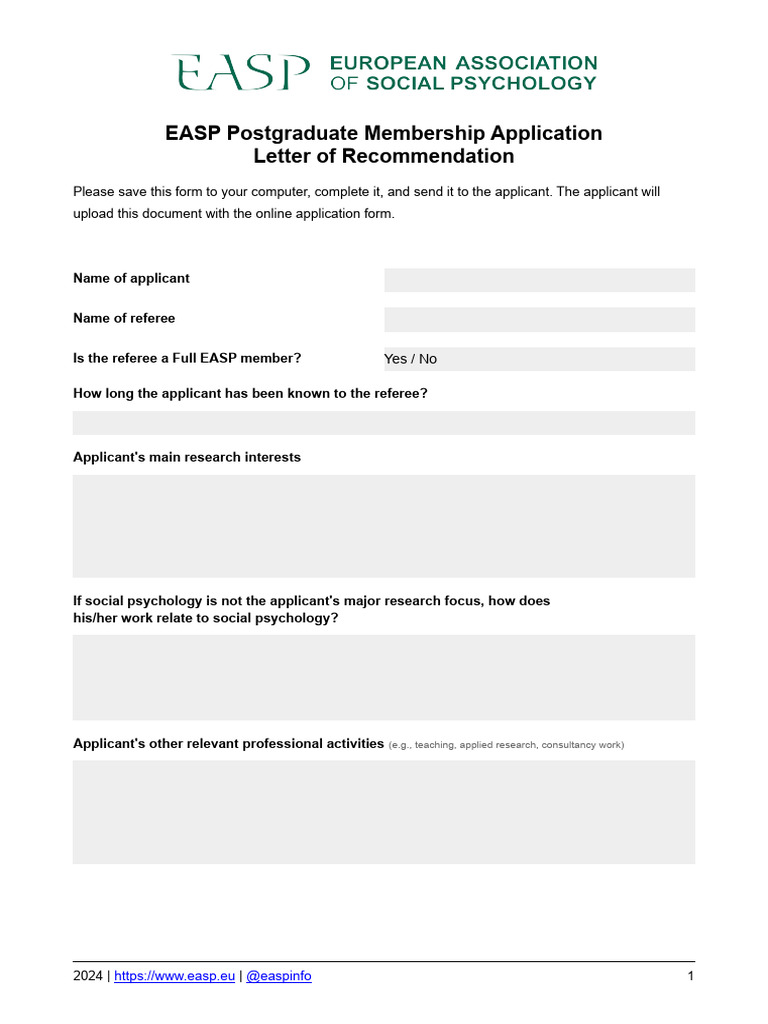 EASP PGR Membership Recommendation Letter | PDF | Career & Growth