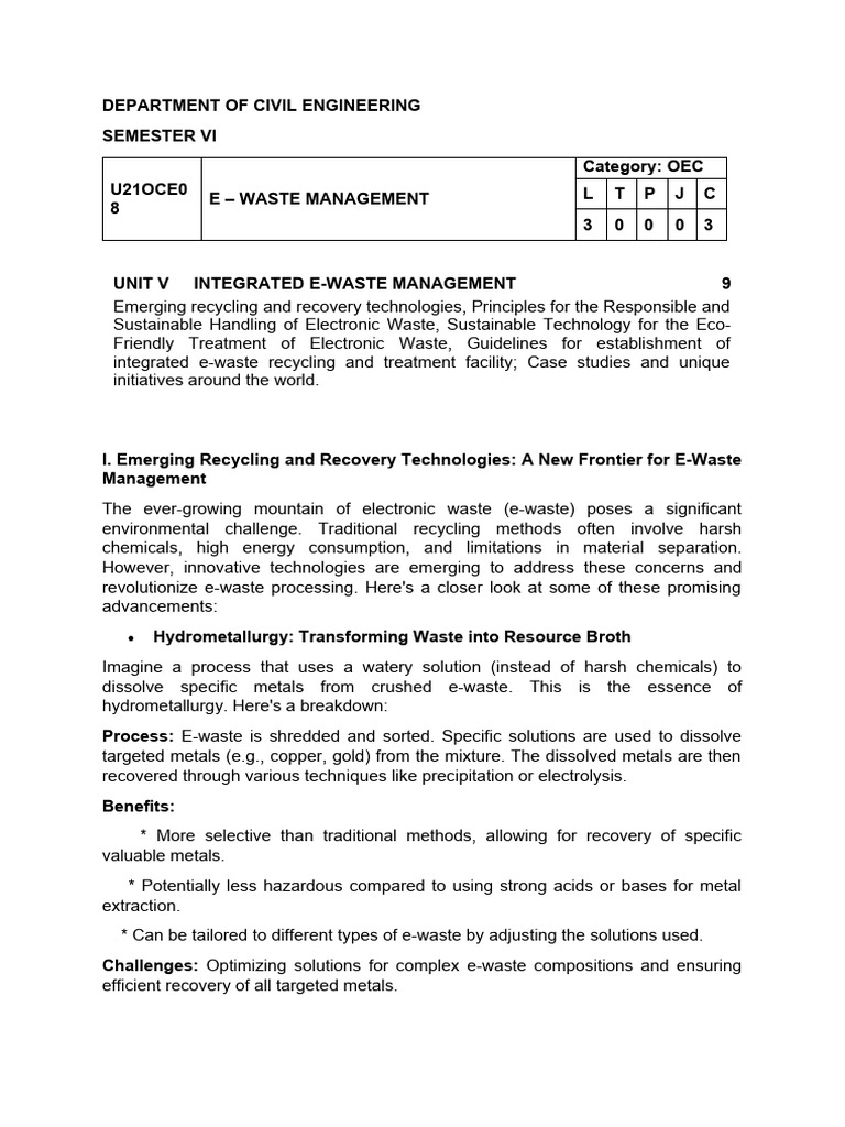 Innovations in E-Waste Management | PDF | Electronic Waste | Recycling