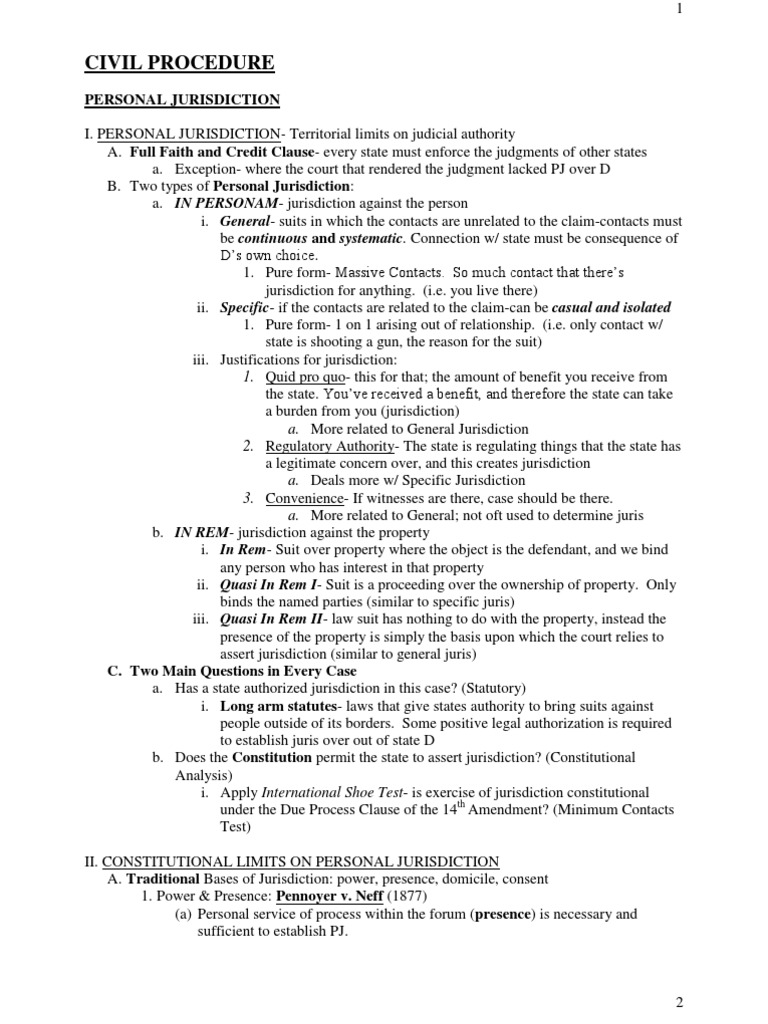 1.1 CivPro Outline LCCM1 PDF Diversity Jurisdiction Supplemental