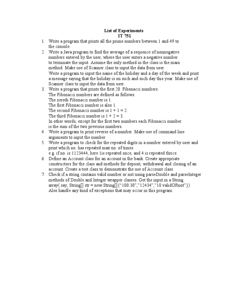 List of Experiments - IT 751 | PDF | Numbers | String (Computer Science)