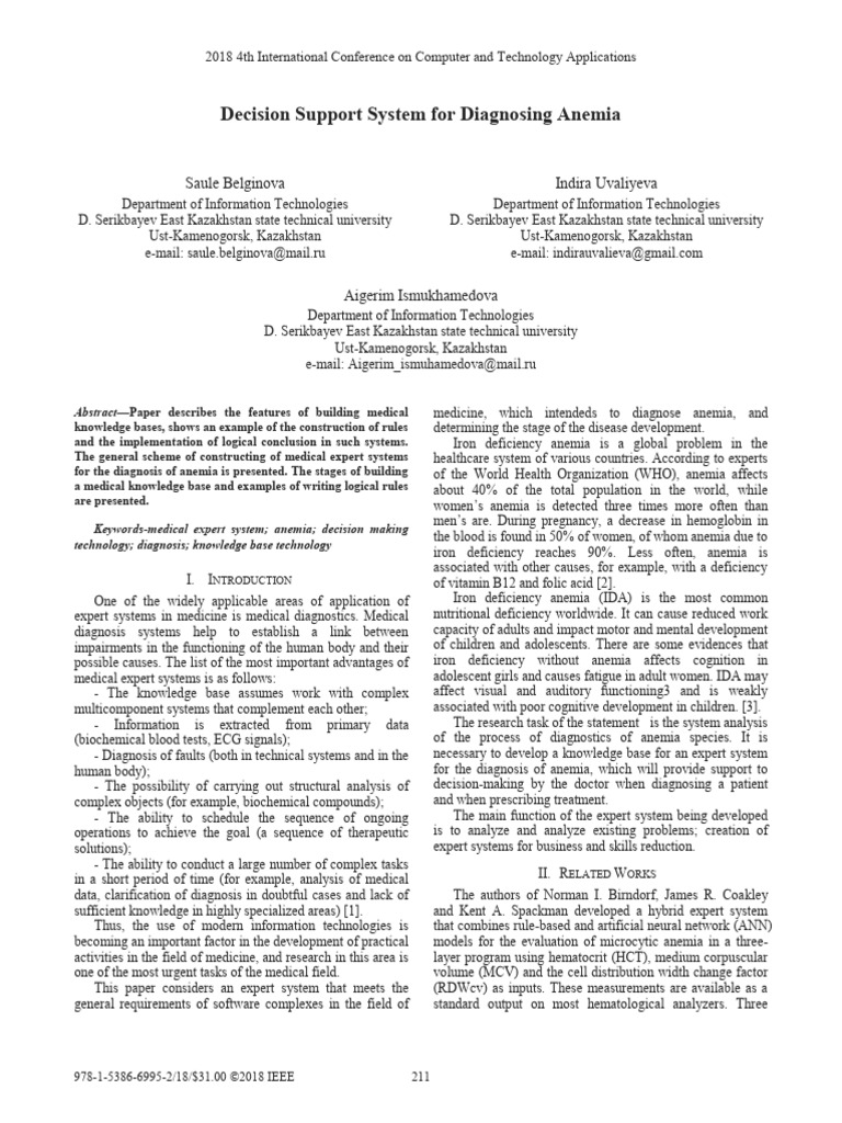 Decision Support System For Diagnosing Anemia 2018 MODEL | PDF | Anemia ...