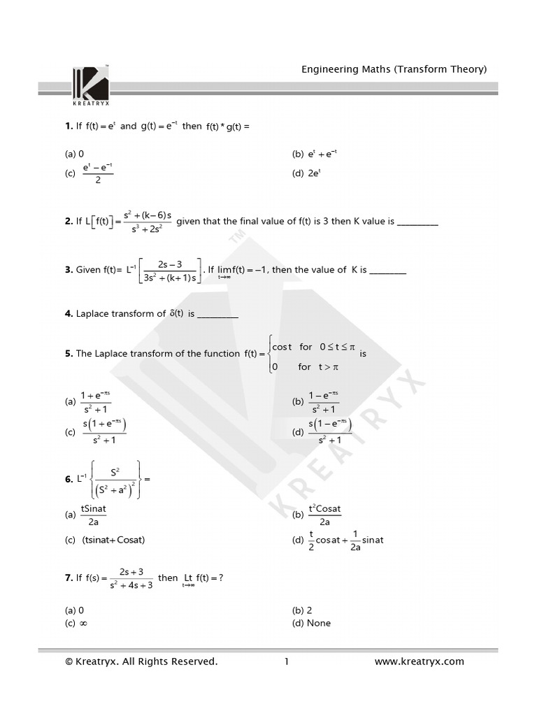 Prac ques chapter 7 transform theory pdf laplace transform