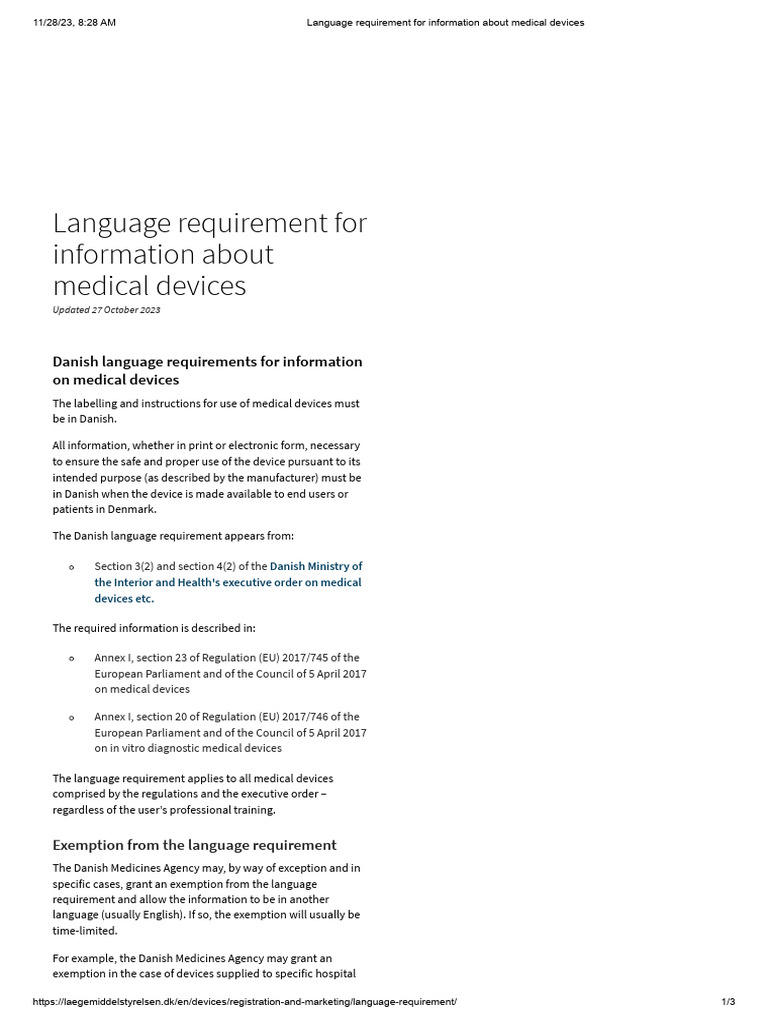 Language Requirement For Information About Medical Devices PDF