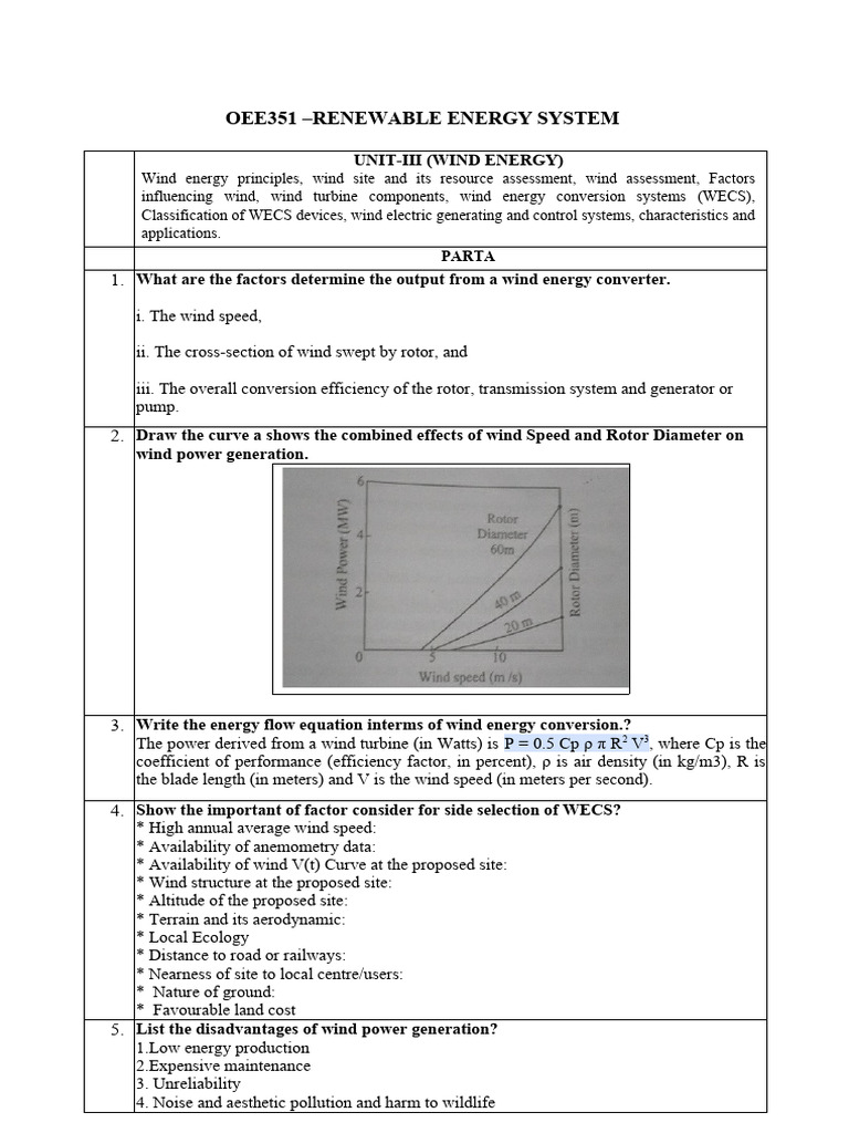 RES QB Unit-III | PDF | Wind Turbine | Wind Power