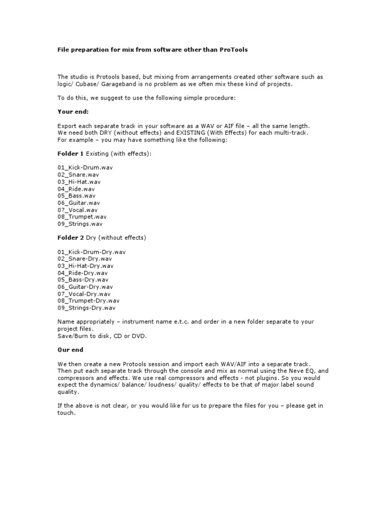 Mixing Tracks from Non-ProTools Software | PDF | Sound Recording ...