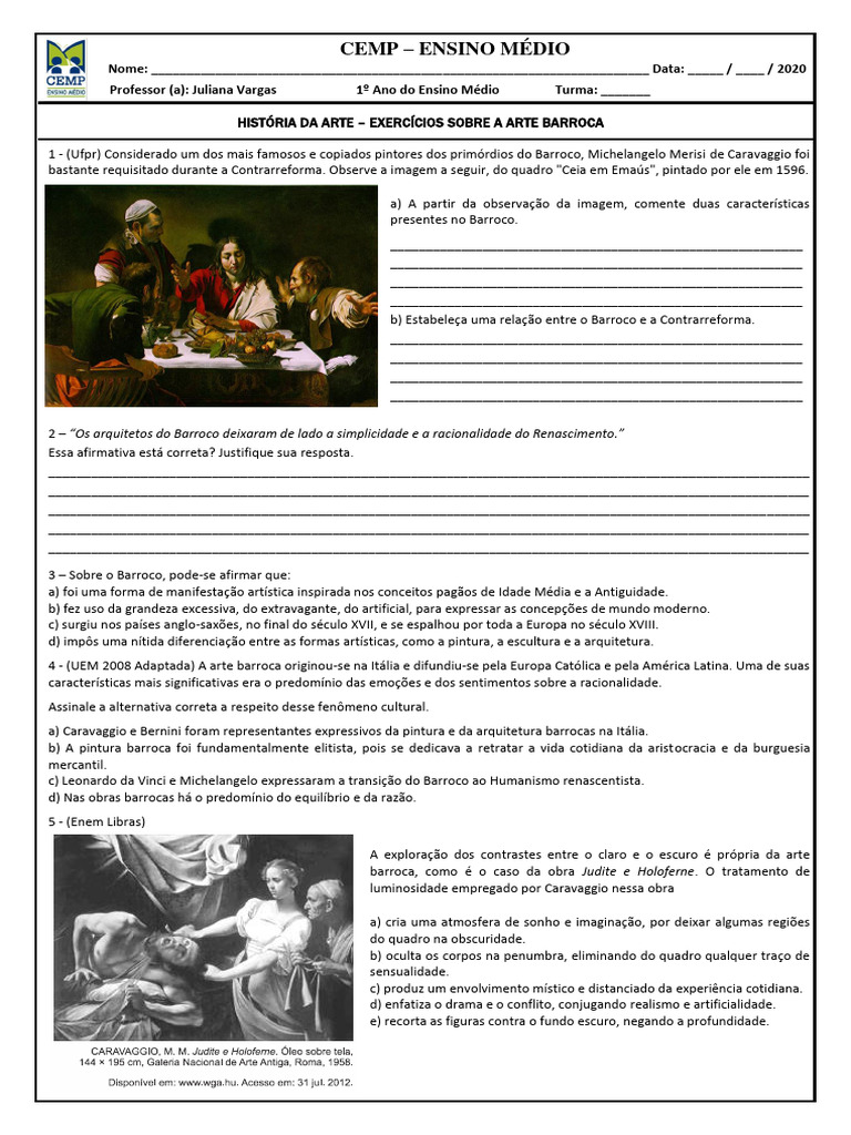 Exercícios sobre Arte Barroca | PDF | Barroco | Renascimento