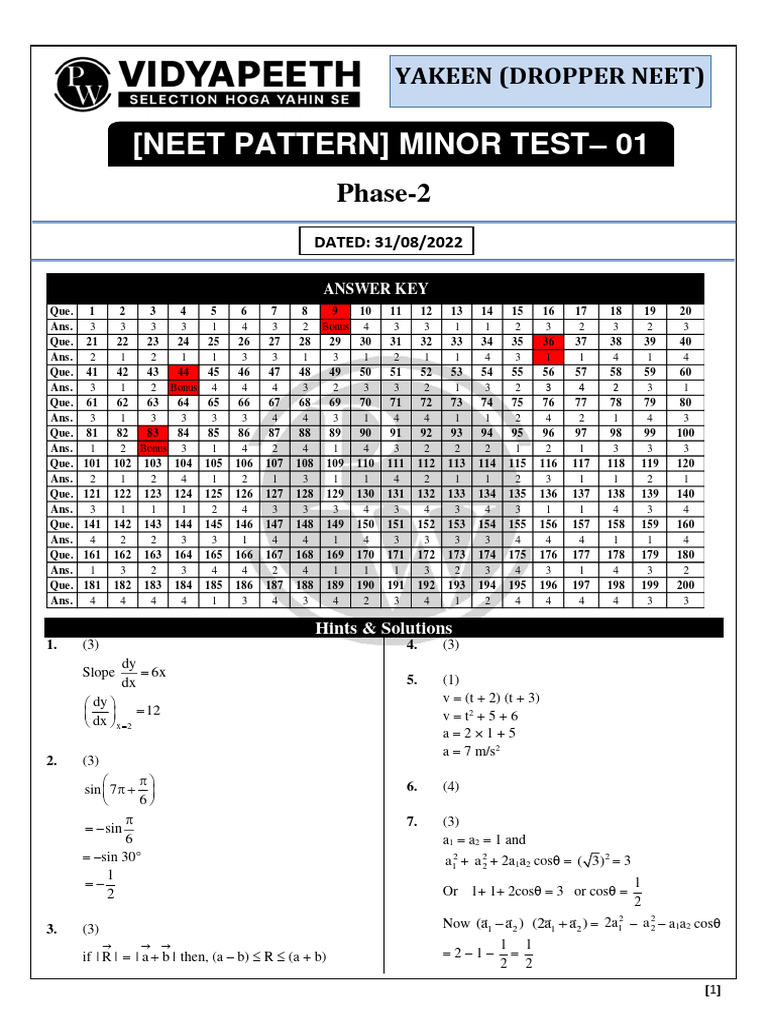 Allen Minor Test 1 Answer Key | PDF | Cell (Biology) | Ribosome