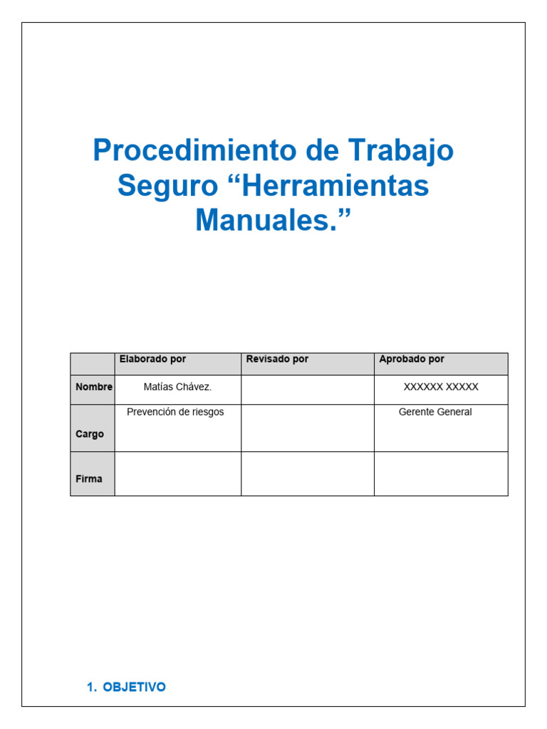 Procedimiento Seguro para Herramientas Manuales | PDF | Seguridad y ...