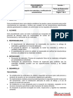 PRO-MET-001 Recepción de Materiales y Verificación de Características
