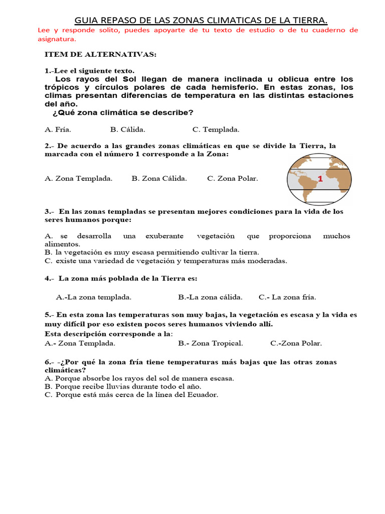 Guia REPASO ESTUDIO Zonas Climaticas | PDF | Clima | Ecuador