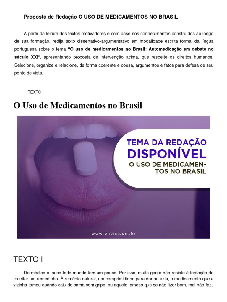 Automedicação no Brasil: Riscos e Consequências | PDF | Medicina ...
