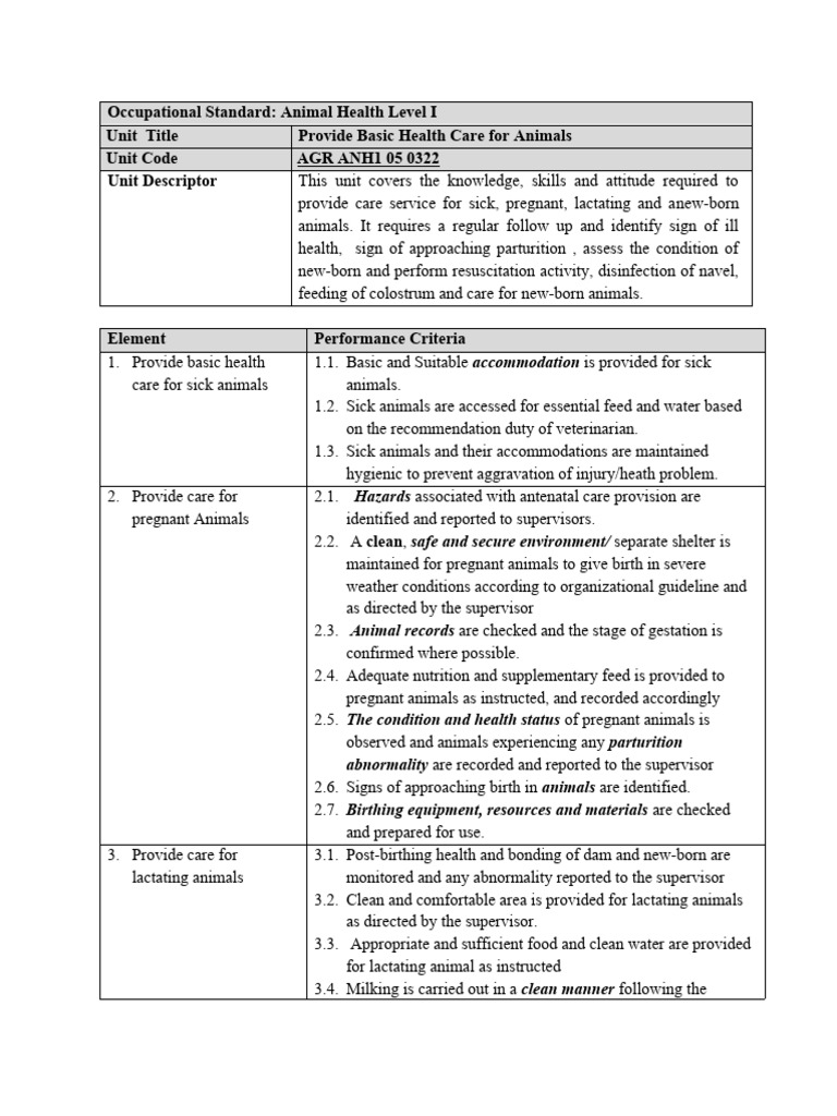 Animal Health Care Standards Level I | PDF | Occupational Safety And ...
