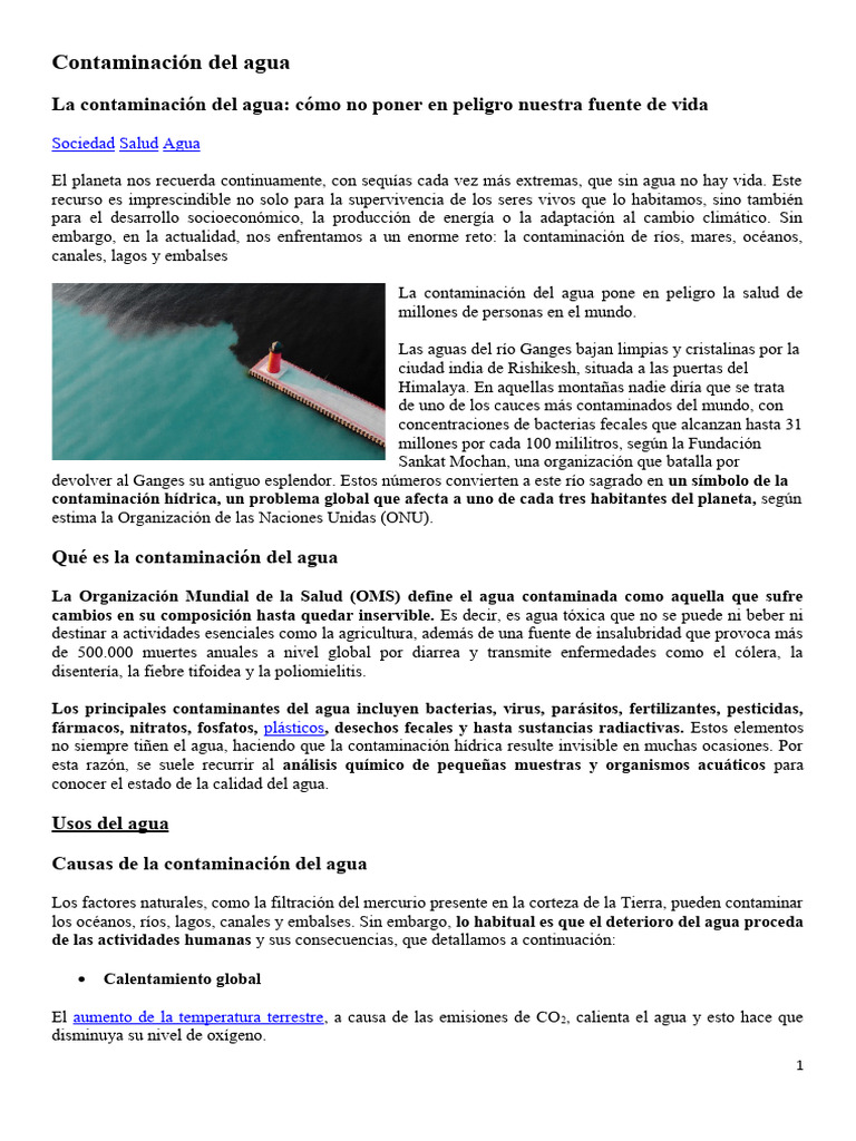 Contaminación del Agua: Causas y Soluciones | PDF | Agua | La ...