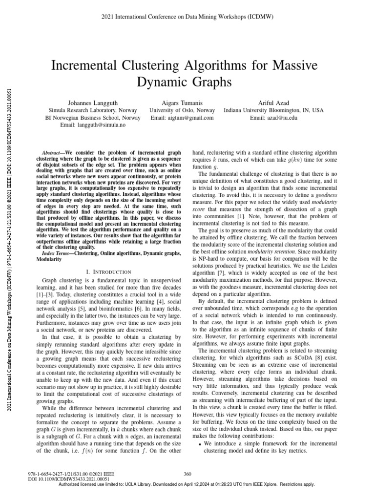 Incremental Clustering for Dynamic Graphs | PDF | Cluster Analysis ...