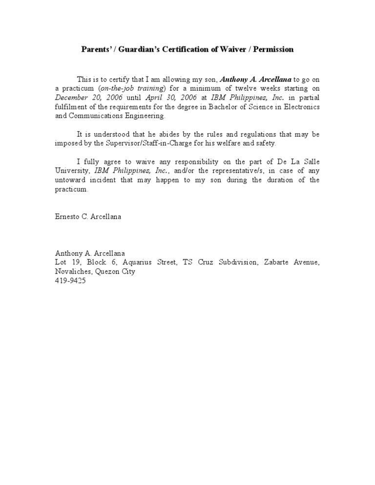 Parent s Waiver OJT