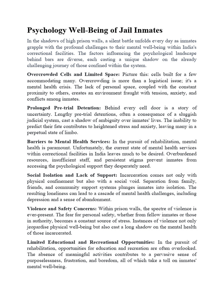 Psychological Wellbeing of Jain Inmates | PDF | Prison | Mental Health