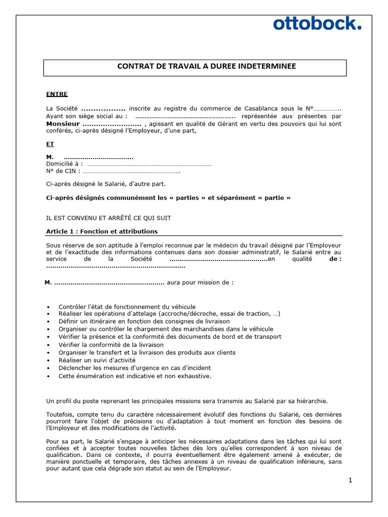 Contrat CDI CHAUFFEUR | PDF | Salaires