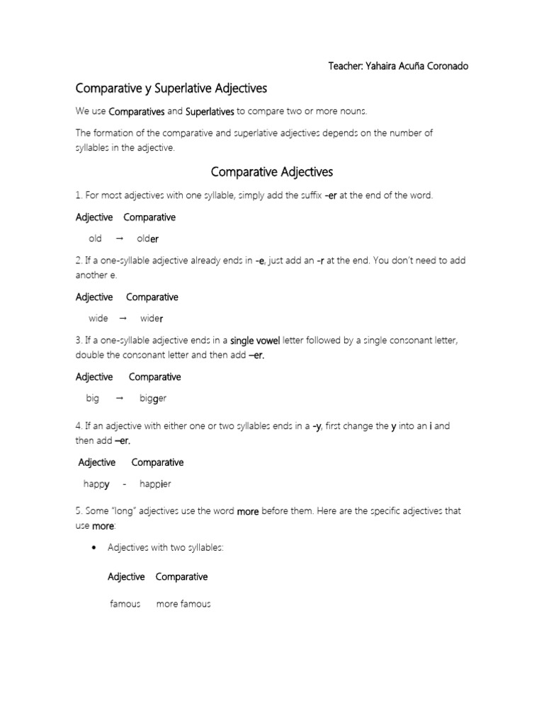 Comparative and Superlative Adjectives Guide | PDF | Adjective | Syllable