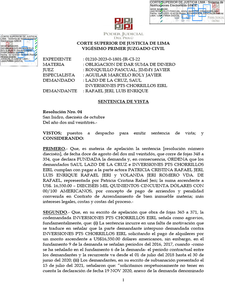 Sentencia de Vista Odsd | Descargar gratis PDF | Ley procesal | Demanda