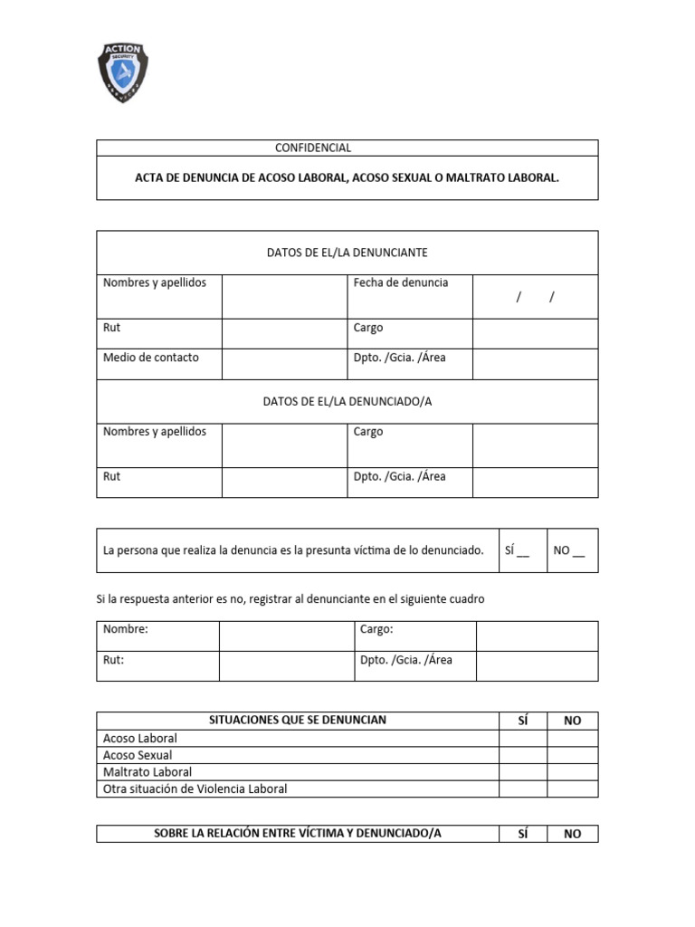 Acta de Denuncia de Acoso Laboral | PDF | Acoso sexual | Crímenes