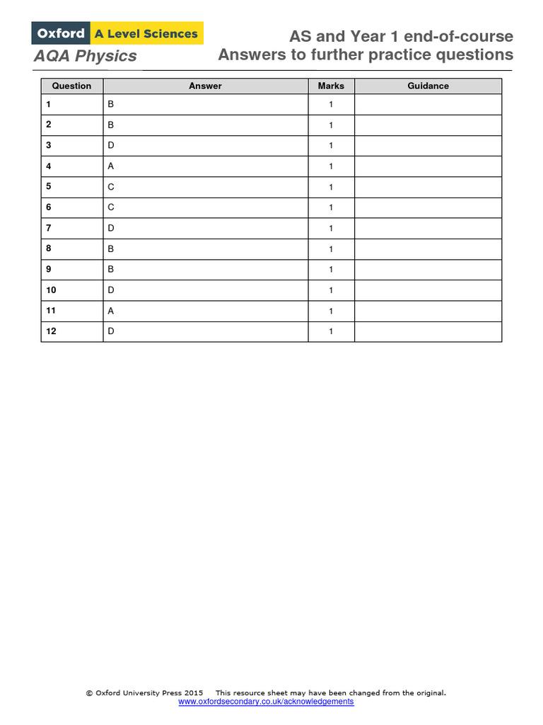 AQA A Level Physics Practice Answers | PDF | Photoelectric Effect ...