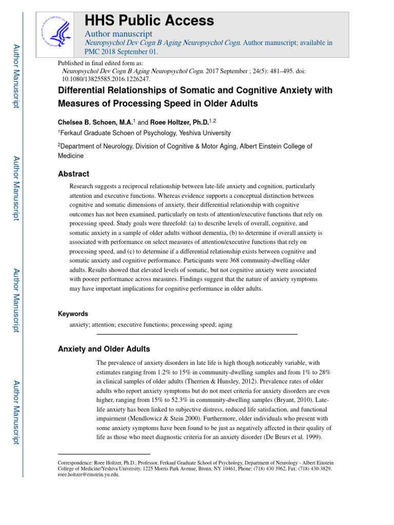 Schoen, C. B & Holtzer, R. (2017) | PDF | Anxiety | Anxiety Disorder