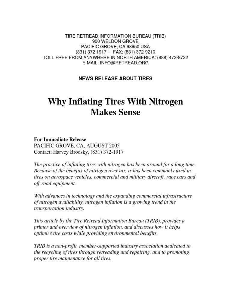 Benefits of Nitrogen Tire Inflation | PDF | Tire | Atmosphere Of Earth