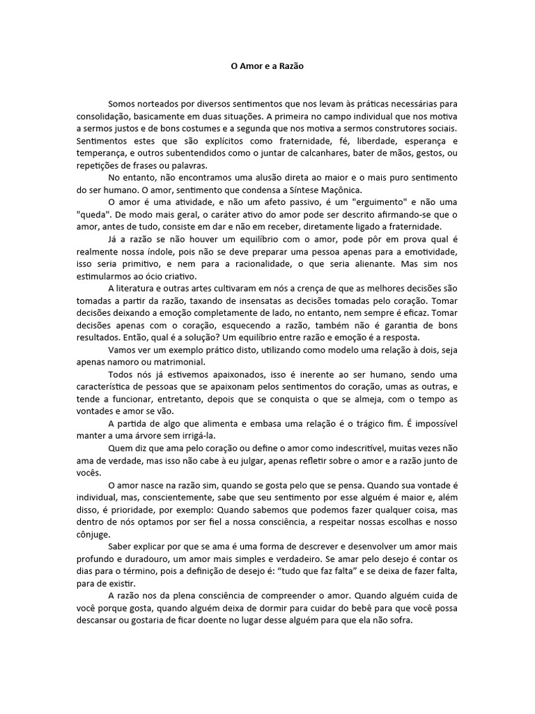 Amor e Razão | PDF | Amor | Sentimento