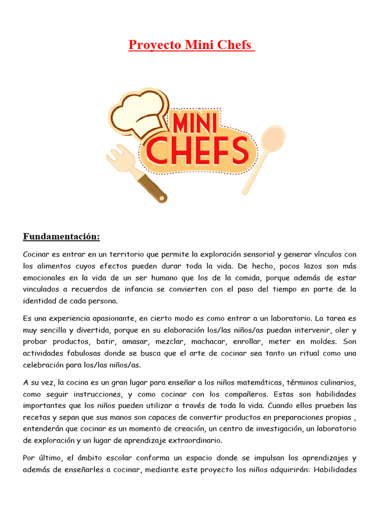 Proyecto Mini Chefs para Niños | PDF | Receta | Artes culinarias