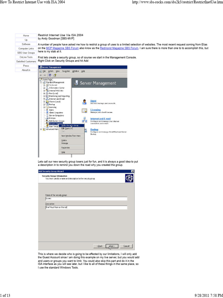 How To Restrict Internet Use With ISA 2004 | PDF | Internet | Software