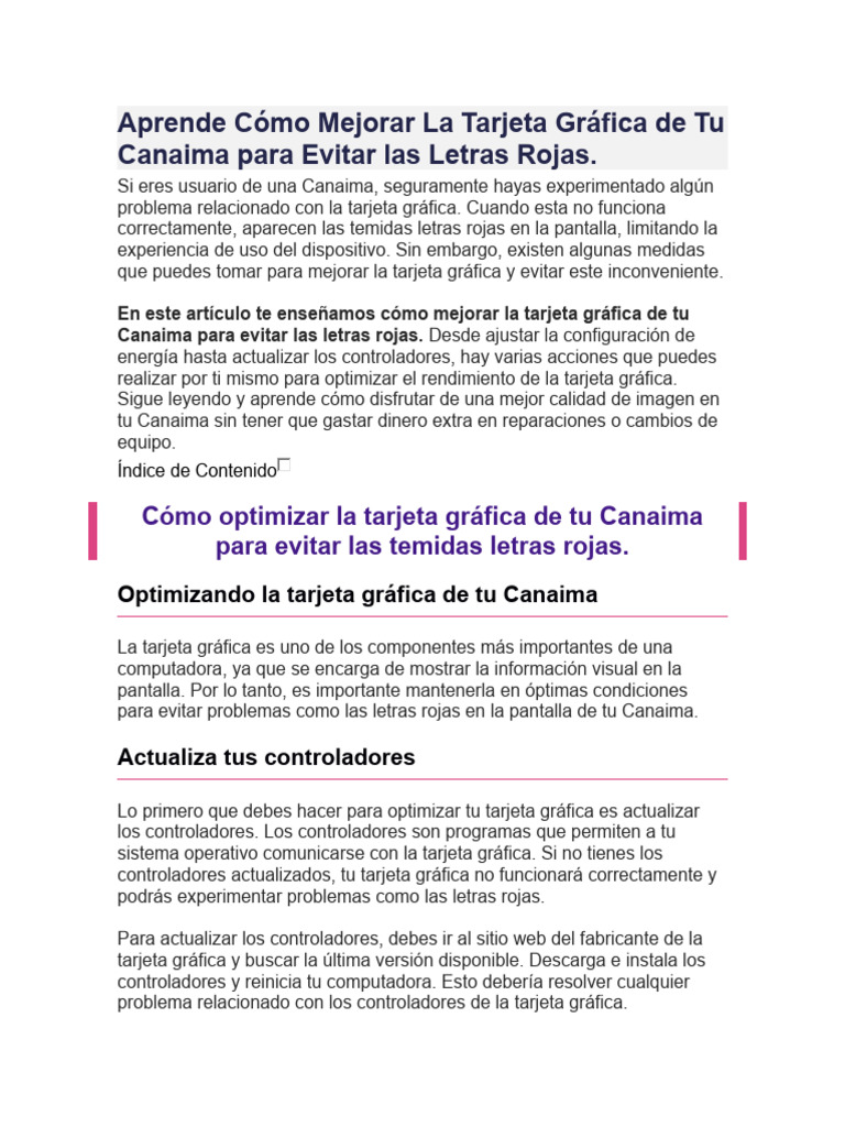 Mejora la Tarjeta Gráfica de Tu Canaima | PDF | Unidad Central de ...