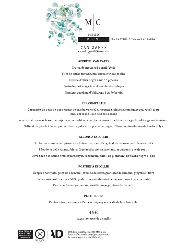 MENU DE CINE 6 Abril 12 Maig 2024 | PDF