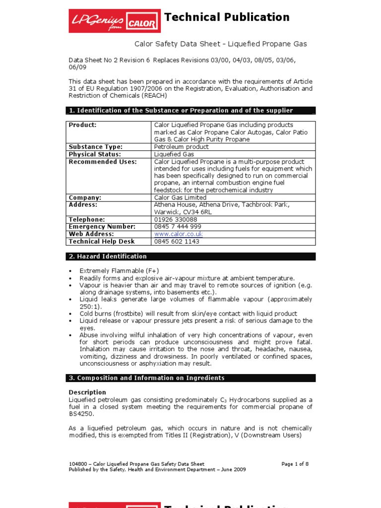 Propane Gas Safety Data Sheet 2024 | PDF | Dangerous Goods | Propane