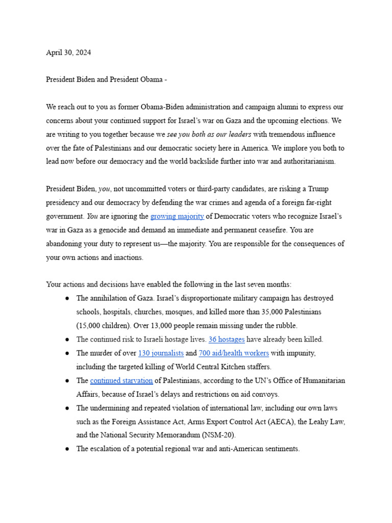 Letter To President Biden and President Obama | PDF | Palestinian ...