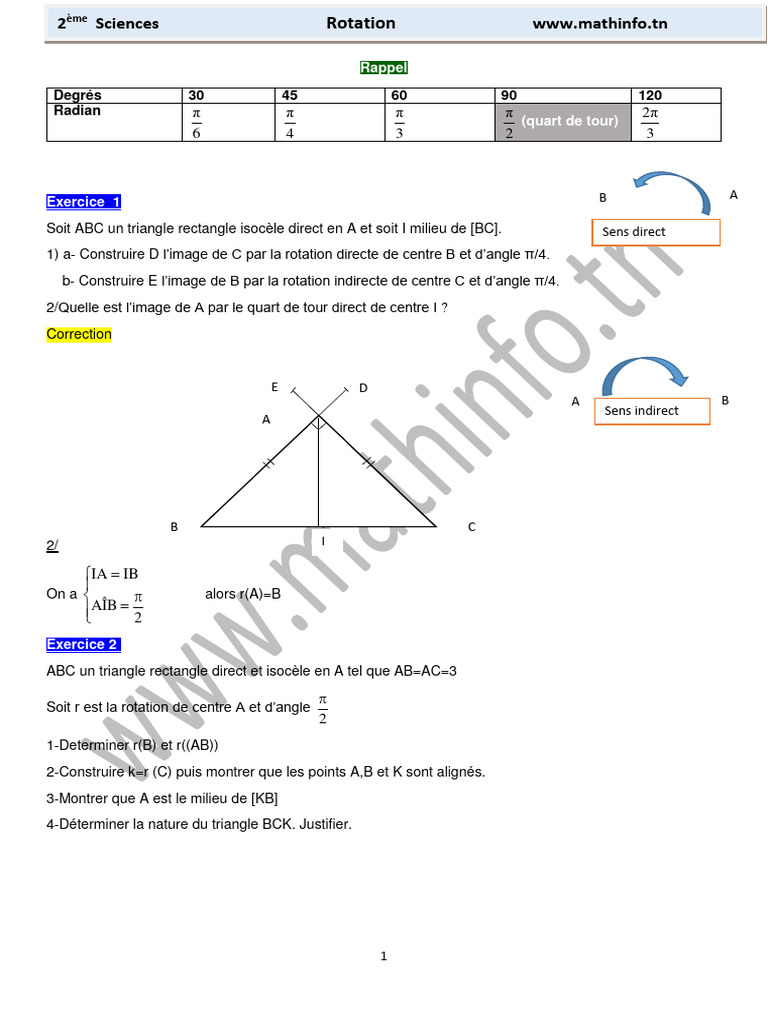 Exercices de rotation en géométrie | PDF | Triangle | Angle