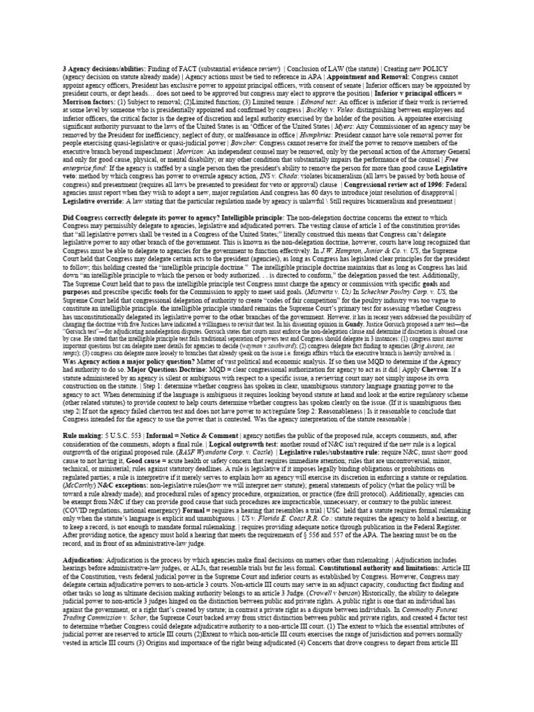 Admin law 1 sheet pdf standing law administrative procedure act