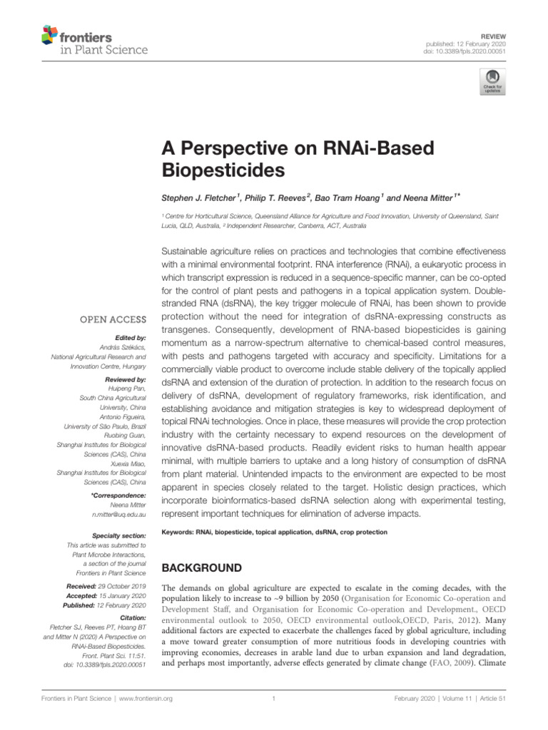 RNAi Biopesticides: A Sustainable Approach | PDF | Rna Interference ...